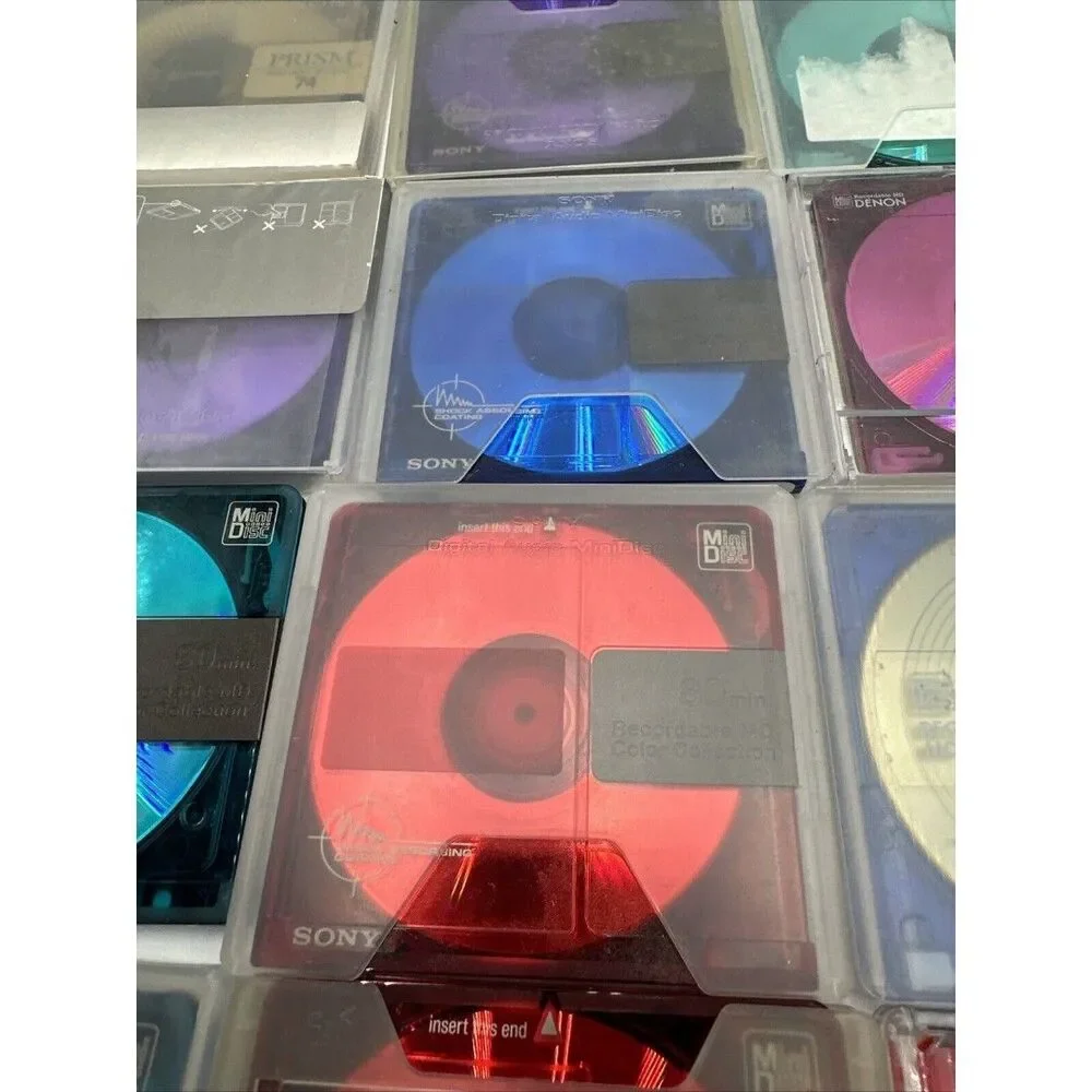 27 Minidisc Lot 74 80 Sony Prism Shock Absorbing MD Memorex Mini Disc Denon